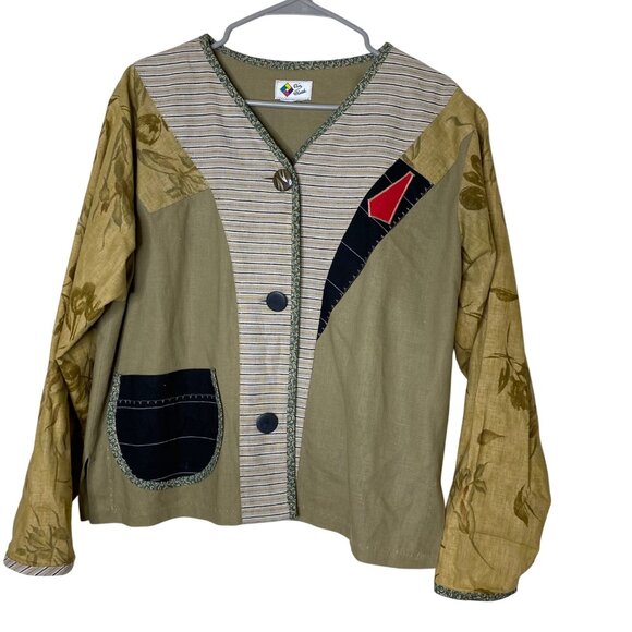 Vintage Art to Wear Jacket XL Patchwork Mixed Print Button Top Boho Eclectic - Picture 2 of 9